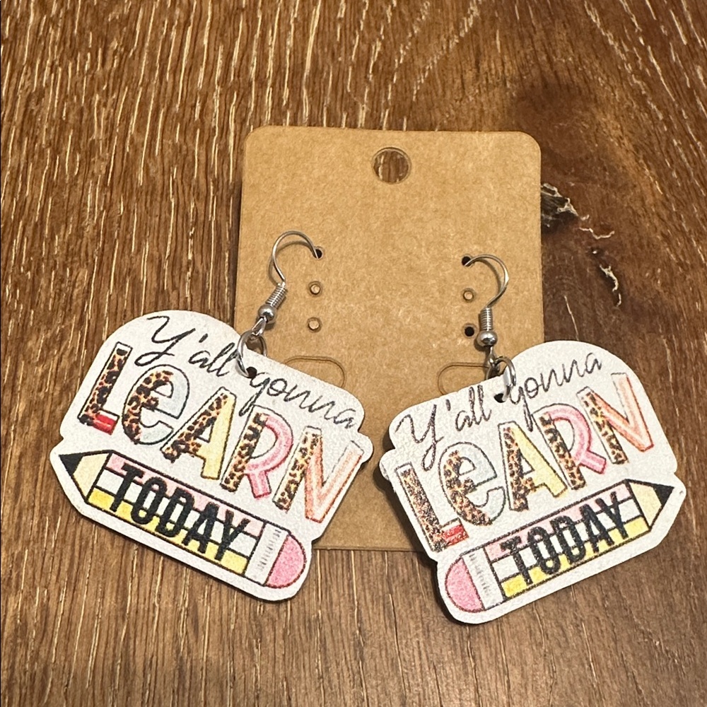 Teacher Earrings Yall Gonna Learn‎ Today Leopard Pencil